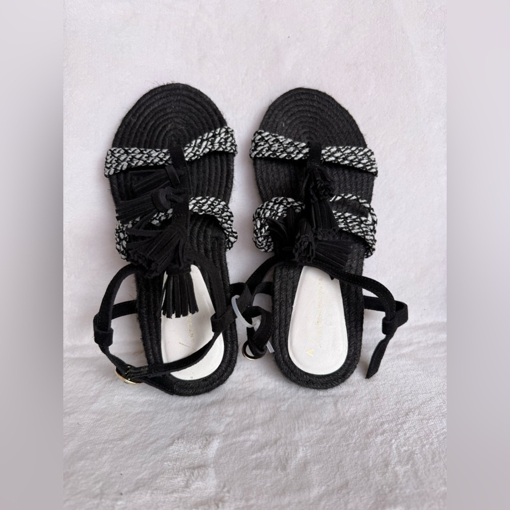 NWT Anthropologie fringed rope sandals size 7M black and white